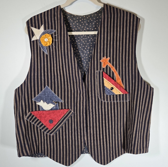 Handmade Jackets & Blazers - Handmade Patchwork Animal Vest Folk Art Style M/L Noah's‎ Ark Vest